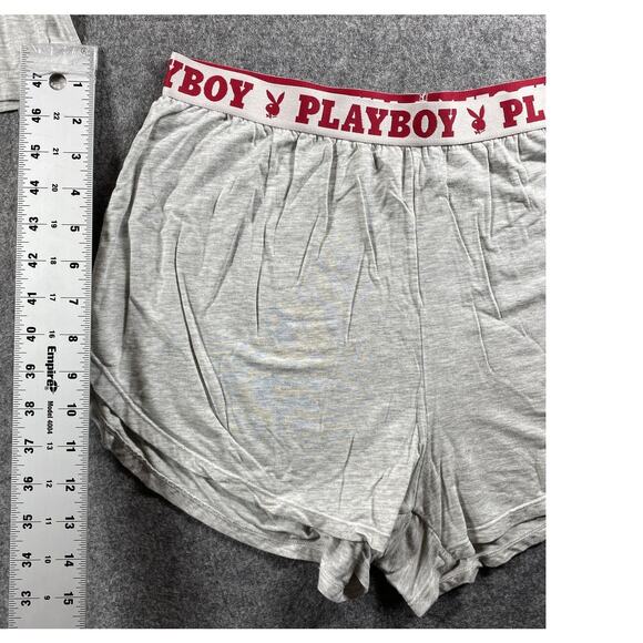 Playboy Pajama Set Womens Medium Gray Button Front Top Shorts Sleepwear Lounge - Picture 5 of 14
